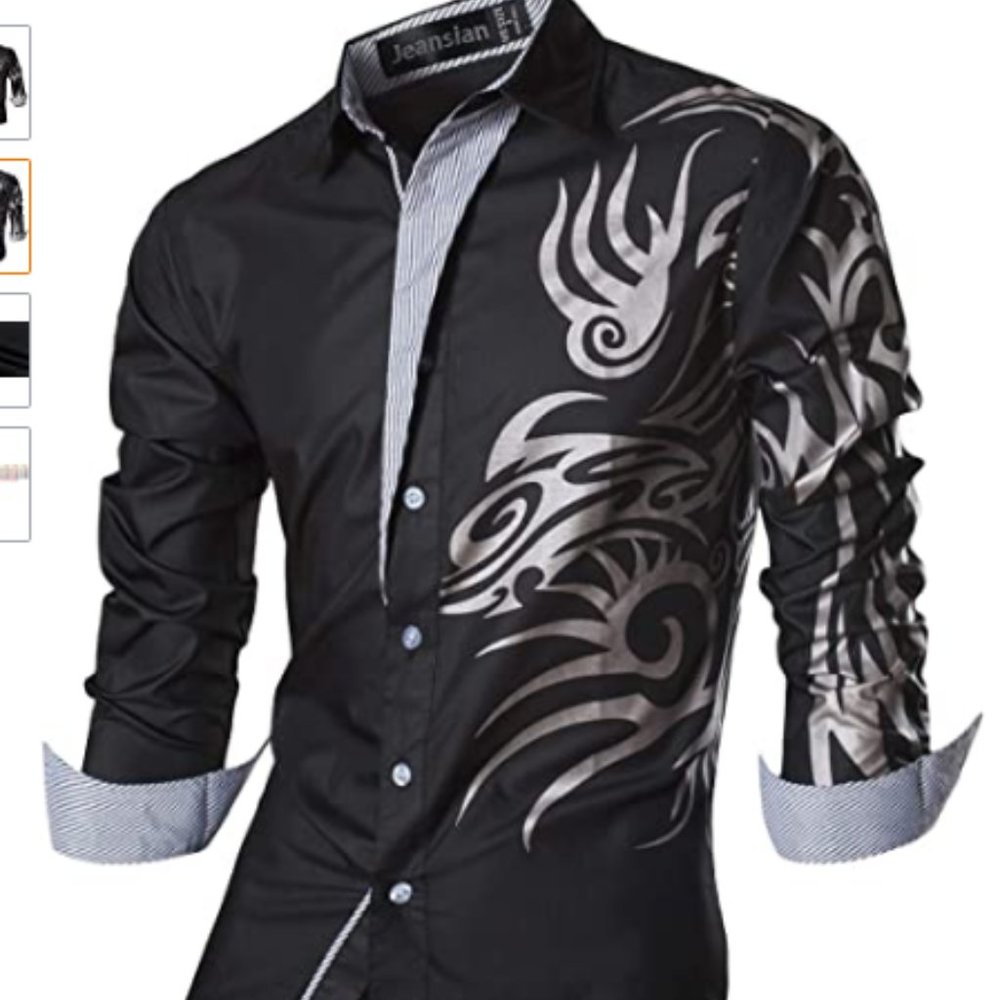 Shirt ~ Black & Gray ~ Dragon Design ~ Casual ~ 15 1/2"